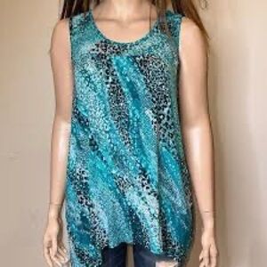 Dana Buchman Teal Leopard Print Sleeveless Top